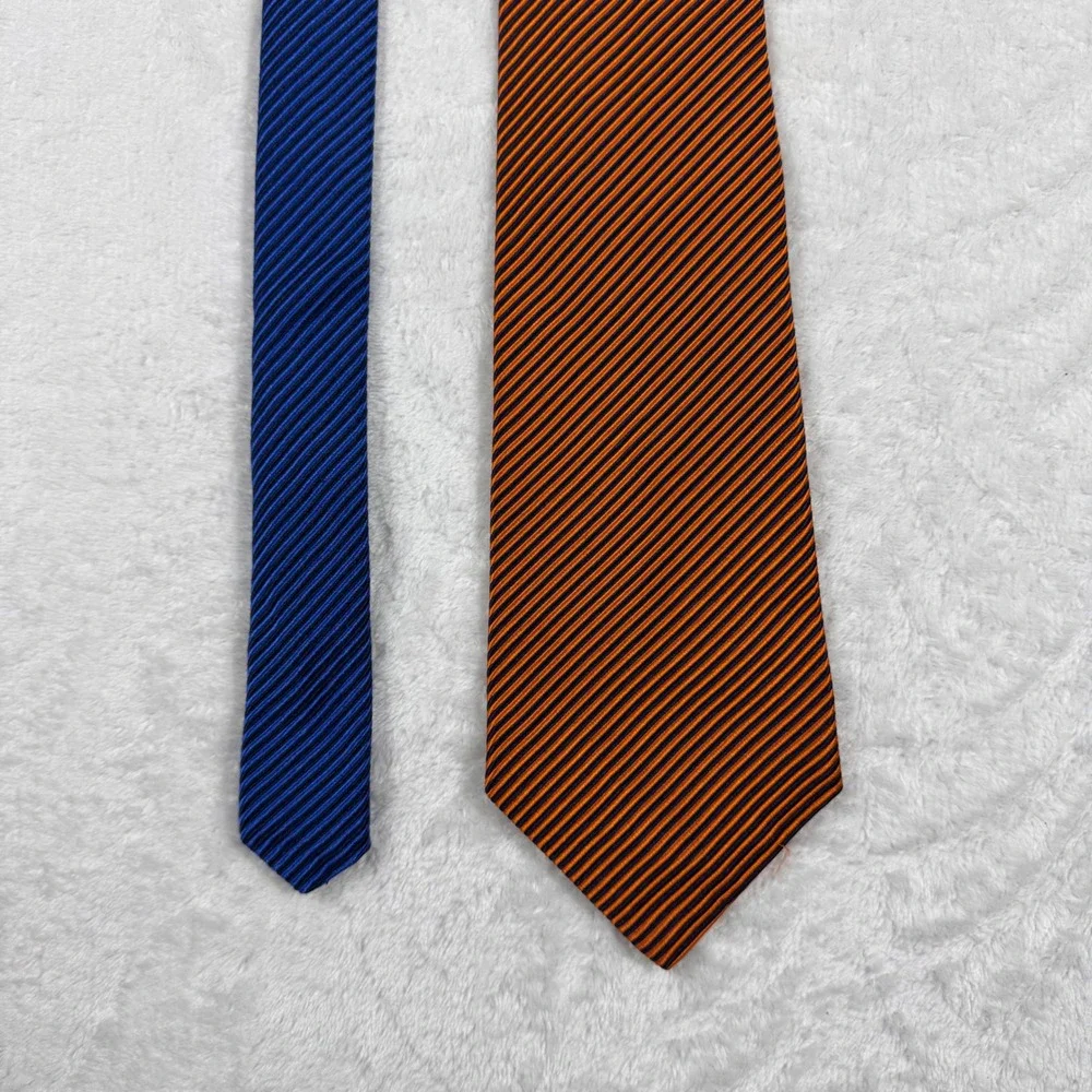 Tommy Hilfiger Mens Silk Necktie‎ Orange Navy Blue Striped Classic Formal Tie